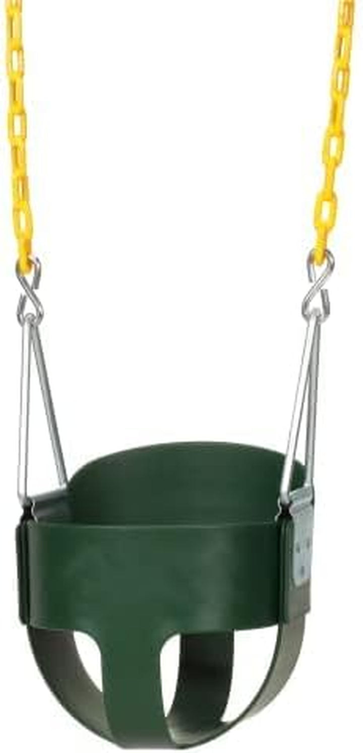 Heavy-Duty High Back Full Bucket Toddler Swing Seat | Coated Swing Chains Fully Assembled | Green Swing Set Accessory