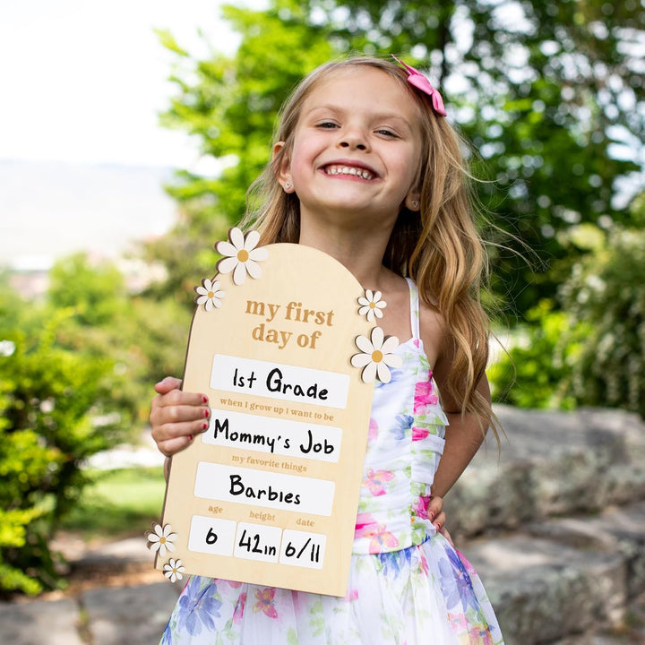 Beautiful Wooden First and Last Day of School Board Sign - Modern and Large Back to School Sign for Lasting Memories - Perfect Wooden Dry-Erase Photo Prop for Kindergarten