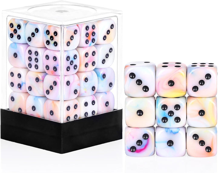 36 Pieces 12Mm 6 Sided Mini Dice Set,Pearl Pattern D6 Game Dice Set,6 Sided Standard Game Dice for Board Games Dice Games Classroom Teaching Dices Game, with Portable Gaming Box(Black)
