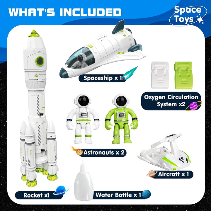 Space Rocket Ship Toys for Kids, Space Toys Shuttle Toys for Kids 3-5-7 with 2 Astronaut Figures, Spaceship Toys with Glowing & Sound Effect, Educational Stem Toy Gift for Boy Girl