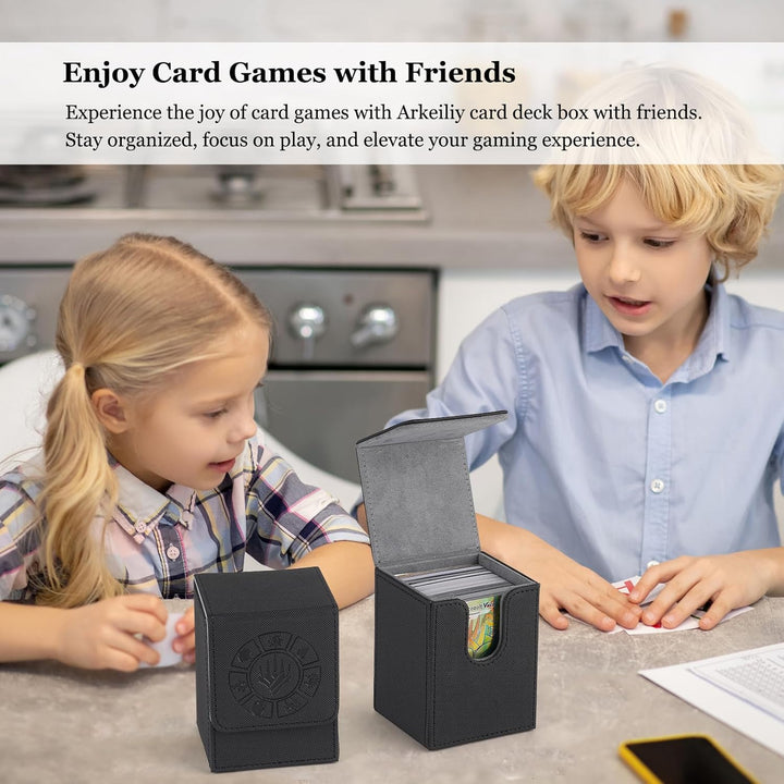 Card Deck Box, 110+ Storage MTG Deck Box with 50 Pcs Card Sleeve, Collectible Trading Card Cases for Magic Commander and More (Black)