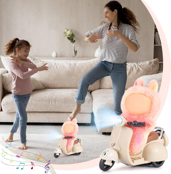 Mini Funny Electric Doll Scooter Vehicles Accessory with Music and Lights Could Rotate 360° Cute Plastic Scooter Desktop Ornaments Screwdriver Included Battery Not Included