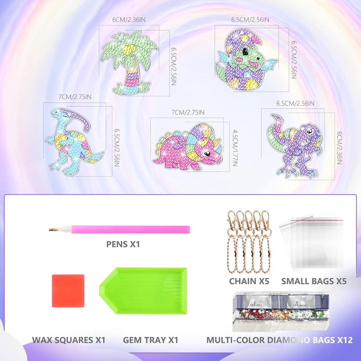 Diamond Art for Kids 6 Pcs DIY Diamond Painting Cartoon Keyrings Set, Painting by Number Gem Keychains Craft Kits for Kids Ages 6-12, Gifts for Birthday, Back to School