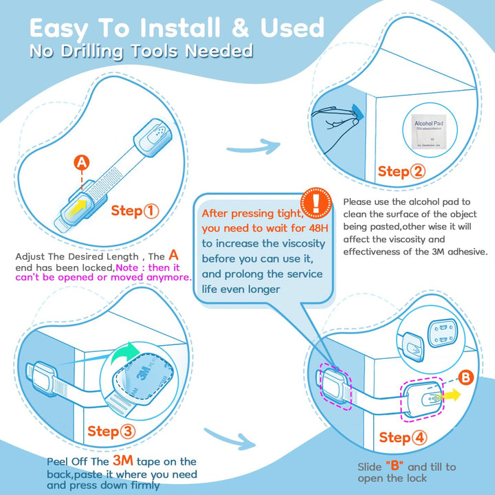 8-Pack Cabinet Locks Baby Proofing -  Child Proof Drawer Locks, Multi-Purpose for Drawers, Fridge, Toilet Seat, Trash Can, Ideal Stocking Stuffers, White