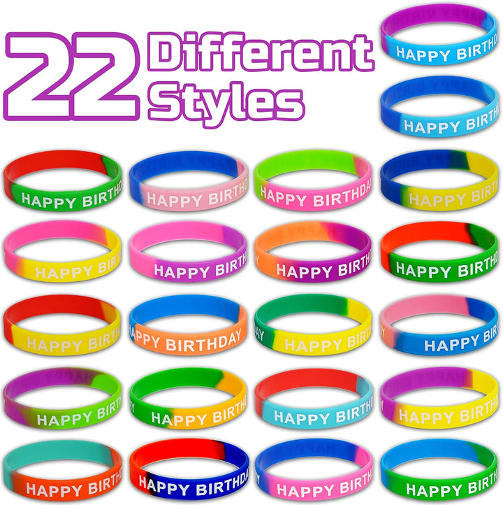 66 Pieces Birthday Rubber Bracelets(22 Styles),Colored Birthday Wristband for Birthday Party Favors,Stretch Birthday Rubber Wristbands for Birthday Party Supplies