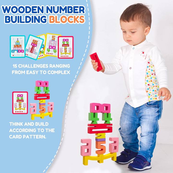 20Pcs Wooden Number Building Blocks, Montessori Number Blocks Math Learning Digital Building Blocks Digital Educational Counting Learning Toys for Parent-Child Interaction Social Skills Development