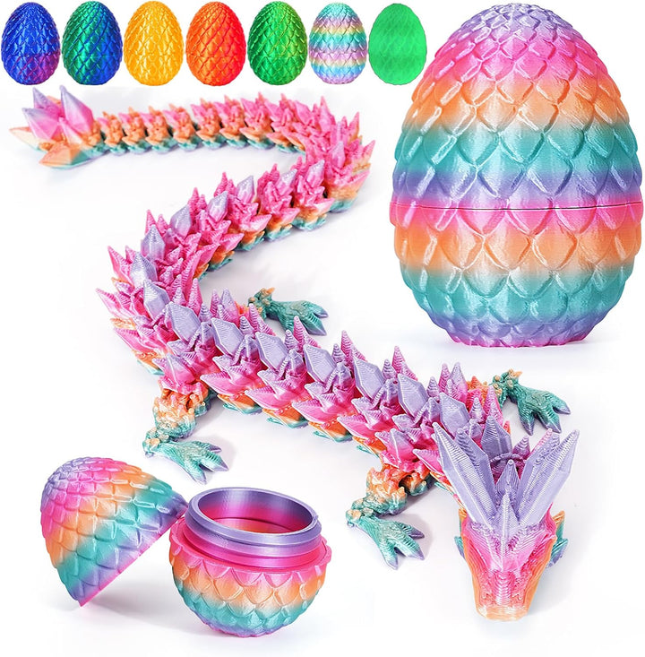 12" 3D Printed Dragon Egg, Cool 3D Printer Articulated Crystal Dragon Toy for Boys Kid Teen, Animals Fidget Toy Dinosaur Eggs for 5-7 4-6 8-12 Year Old Boys Kid Girls (Laser Green-12Inch)