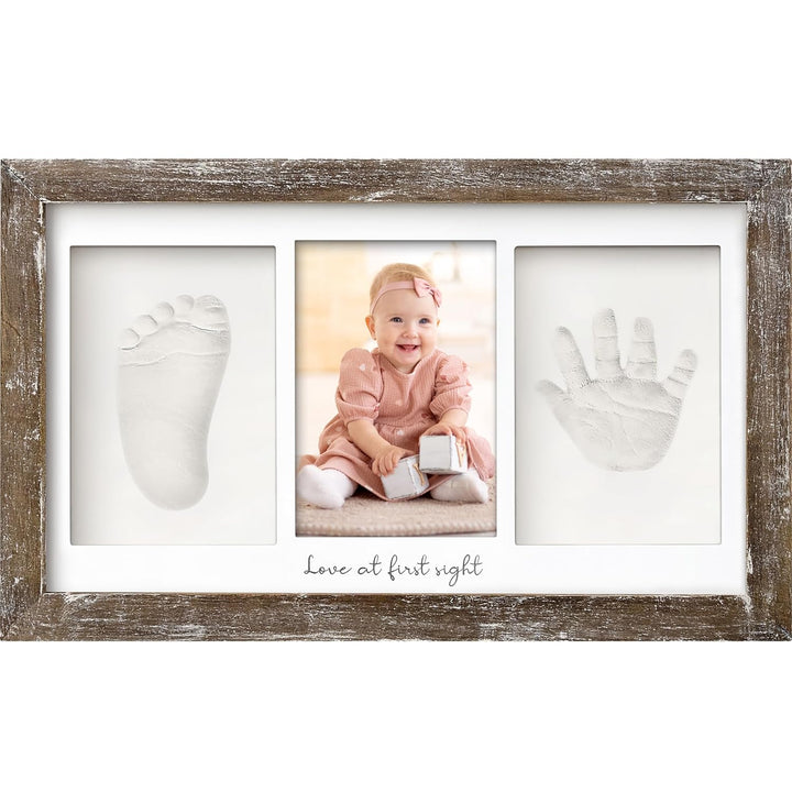 Baby Hand and Footprint Kit - Clay Handprint Keepsake Frame, Newborn Nursery Picture Frame, Personalized New Mom Gifts for Baby Shower & Registry (Alpine White)