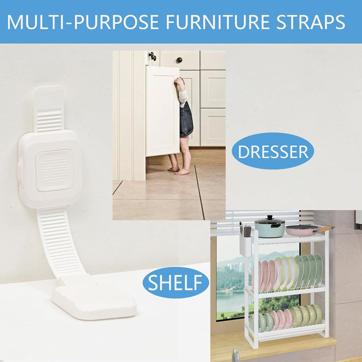 Upgraded No Drill Furniture Anchors for Baby Proofing, Anti-Tip Adjustable Straps, 2 Pack
