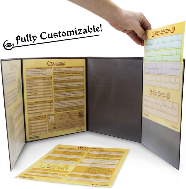 the Master'S Tome 4-Panel Customizable GM Screen with Free Inserts – Dry Erase, Dungeon & Game Master Accessory for Tabletop RPG Campaigns (Black)