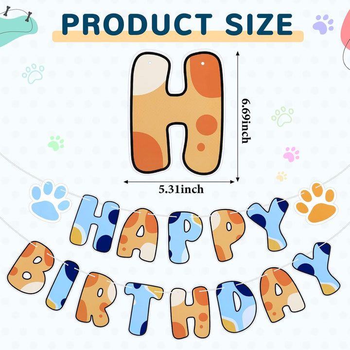 Blue Dog Birthday Party Supplies, Blue and Orange Banner Dog Happy Birthday Banner Party Decorations for Decoration Centerpieces