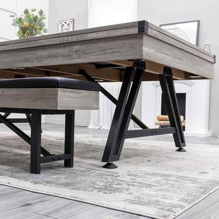 3-In-1 Pool + Poker Dining Table - Instant Transformation - Premium Black Felt - XL Flip Top Bench Storage - Modern Design
