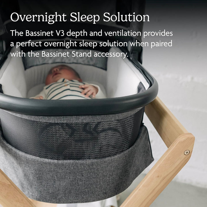 Bassinet V3 - Compatible with Vista, Cruz, Ridge Strollers - Overnight Sleep Solution - Mattress, Sheet and Bug Shield Included - Jake (Charcoal/Carbon Frame)