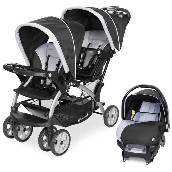 Infant and Toddler Double Stroller & Car Seat Combo, 2 Pc Set, Stormy - Portable and Lightweight Stroller Duo and Car Seat Travel System Tandem