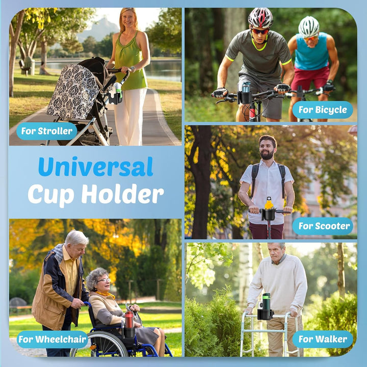 Cup Holder for Walker, Stroller Cup Holder Attachment with Phone Holder, Wheelchair/Stroller Accessories for Uppababy, Nuna, Doona, Rollator, Bike, Scooter, Baby Travel Essential