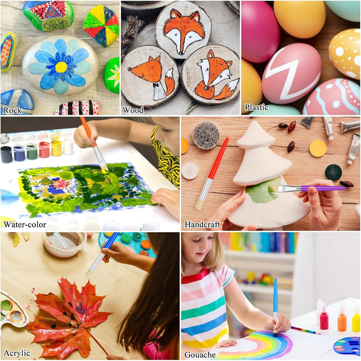 20 Pcs Paint Brushes for Kids, round and Flat Kids Paint Brushes, Easy Hold and Clean Toddler Paint Brushes, Bristle Craft Paint Brushes for Acrylic Oil Watercolor Washable Paint