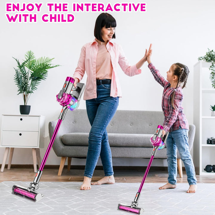 4-In-1 Kids Toy Vacuum That Really Works, Toddler Pretend Play Cleaning Set with Real Suction, Toys Working Cleaner Birthday Idea for 3 4 5 6 7+ Year Girl Boy (Rose Red)