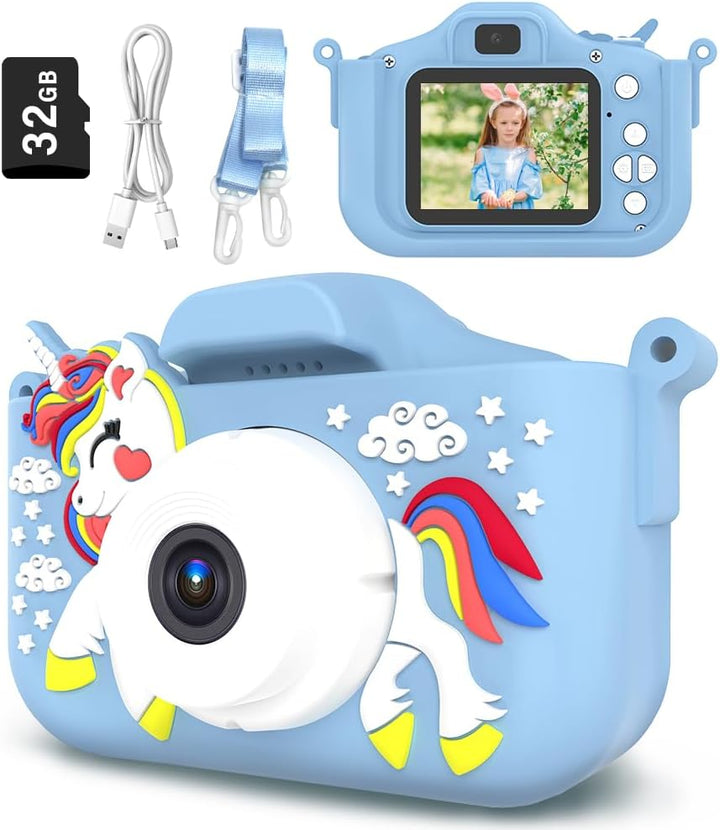 Kids Camera Toys for Boys 5-7 Easter Gifts for Boys 3 Year Old Girl Gifts, 4 Year Old Girl Birthday Gifts, Children Digital Video Camcorder Camera with Cartoon Soft Silicone with 32GB Memory Card