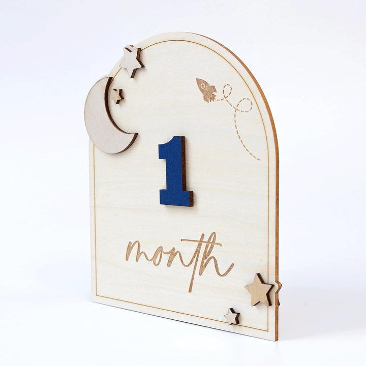 Wooden 3D Baby Monthly Milestone Cards Monthly Milestone Discs Newborn Photography Props Baby Announcement Sign Baby (BBL1)