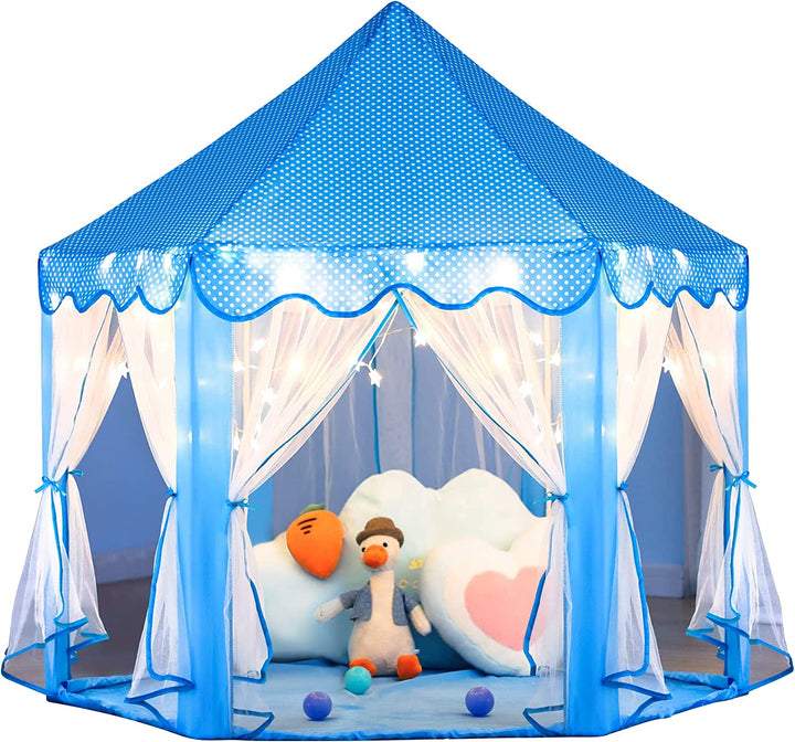 Princess Castle Tent for Girls Fairy Play Tents for Kids Hexagon Playhouse with Fairy Star Lights Toys for Children or Toddlers Indoor or Outdoor Games (Pink)