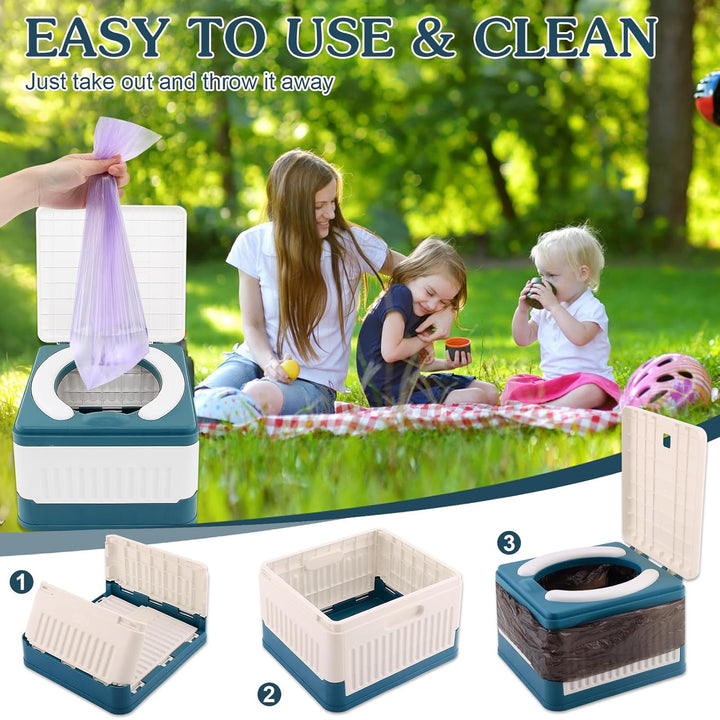Portable Potty for Toddler Travel, Foldable Travel Potty Training Toilet Seat for Kids Boys Girls, Emergency Mobile Toilet in Car for Camping Outdoor Indoor, with 30 Disposable Bags, Blue