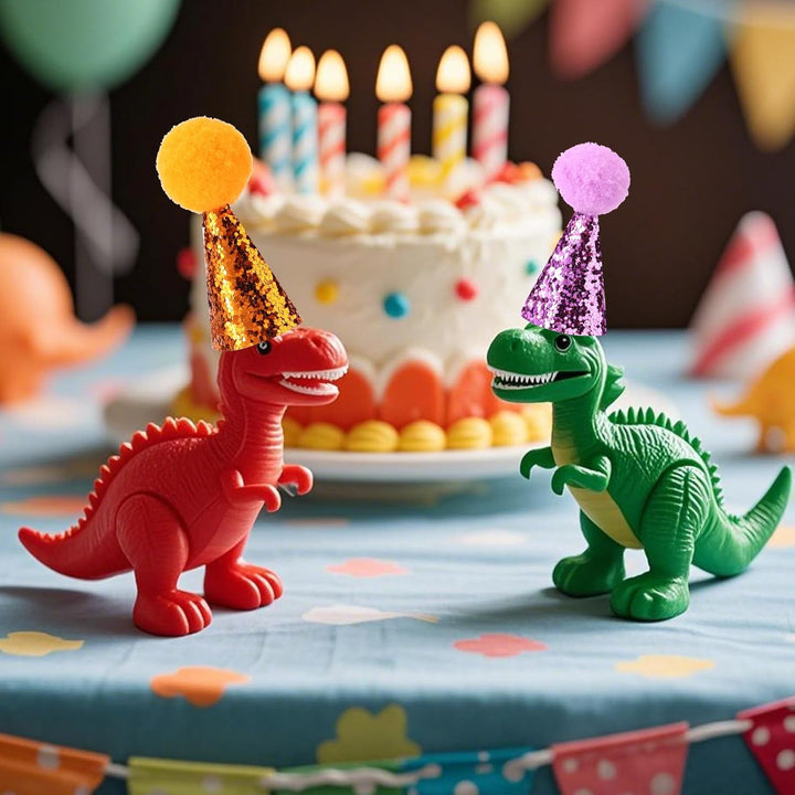 10Pcs Mini Party Hats for Stuffed Animals, Tiny Adjustable Cone Hats Dinosaur Toys Dolls Crafts with Shiny Pom Poms for Teddys Dog Cat Kids Birthday Cake Decorations Party Accessories