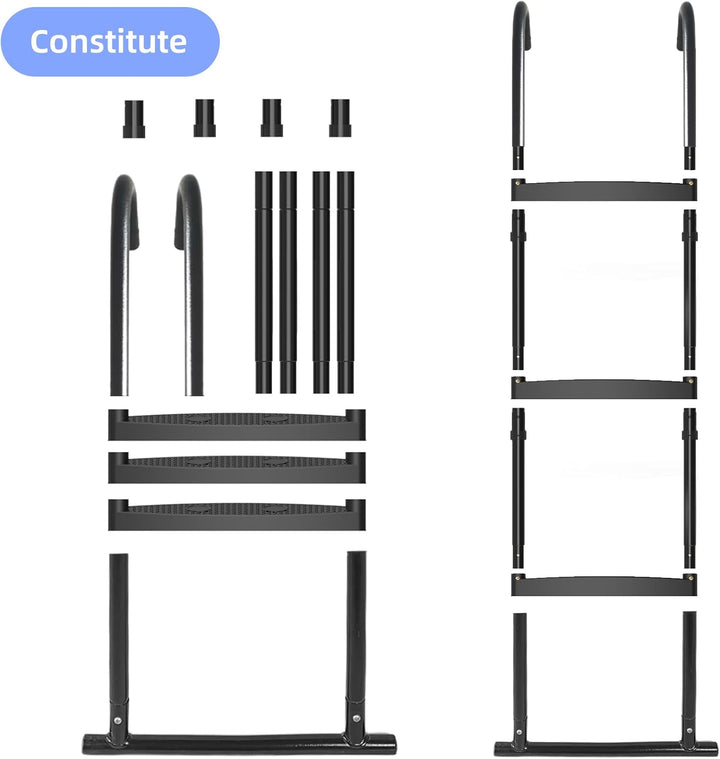 Trampoline Ladder, 3-Steps with Horizontal Wide Steps,Universal Hook,Trampoline Stairs, Trampoline Accessories for Kids,Black