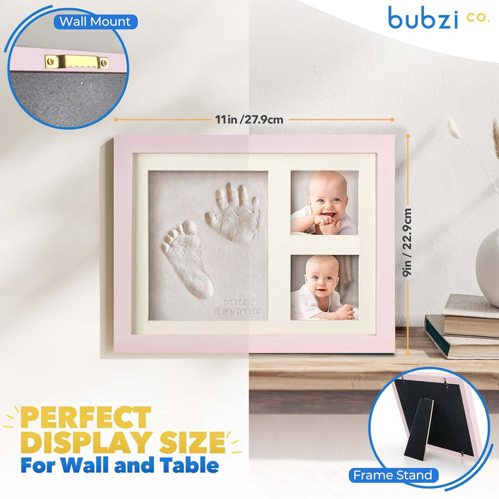 Footprint & Handprint Keepsake Frame, Baby Memory Display, Nursery Decor, Baby Registry Must-Have, New Parent Gift (Ballet Pink)