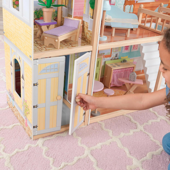 Majestic Mansion Wooden Dollhouse with 34-Piece Accessories, Working Elevator and Garage, Gift for Ages 3+