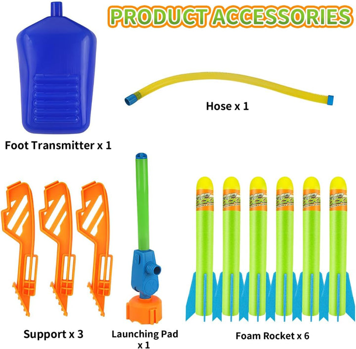 Toys Rocket Launcher for Kids, Outdoor Summer Toys Games for Ages 3 4 5 6 7 8+ Years Old, Toddler Boys Birthday Gifts, 6 Foam Air Rockets, Launch up to 120+Ft