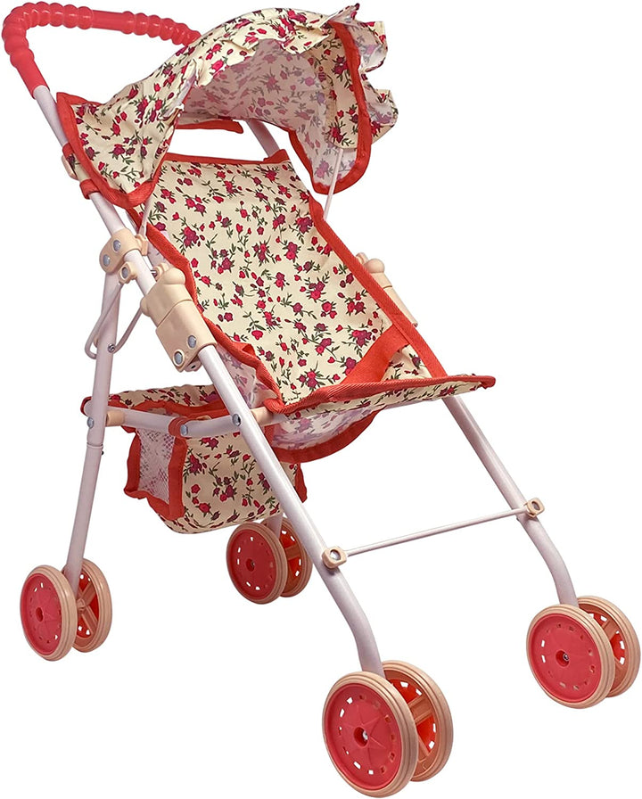 My First Doll Stroller with Basket & Heart Design Foldable Doll Stroller, Pink