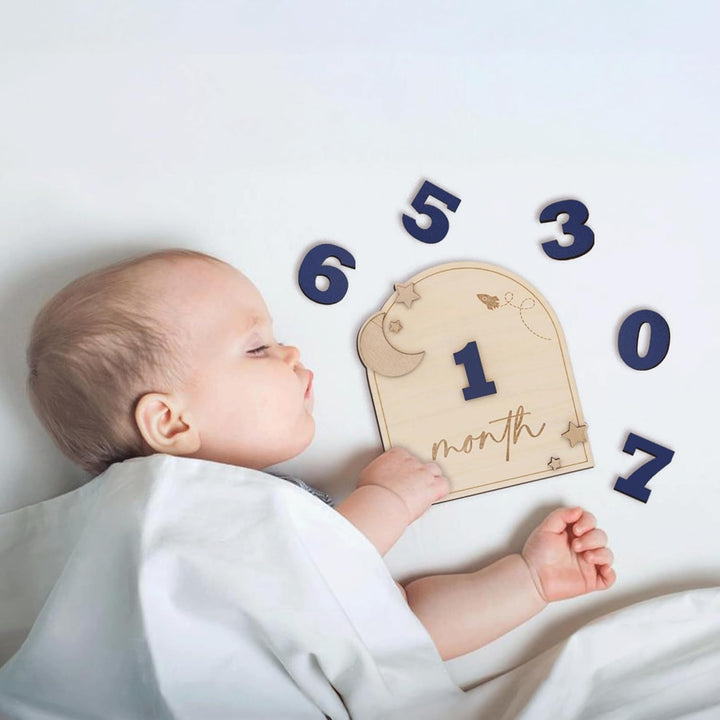 Wooden 3D Baby Monthly Milestone Cards Monthly Milestone Discs Newborn Photography Props Baby Announcement Sign Baby (BBL1)