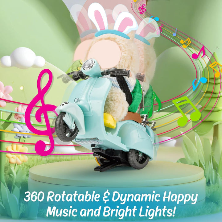 Mini Electric Doll Scooter for Toy, Could Rotate 360° Cute Plastic Scooter Toy Accessories, with Light and Music, Desktop Decor for Doll Collectors, Battery Not Included(Bule)