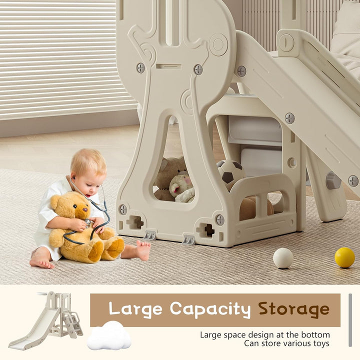 Toddler Slide,Kids Climber Slide with Storage Space and Non-Slip Steps,Indoor Outdoor Playset with Basketball Hoopa and Telescope,Slide for Toddlers Age 1-3