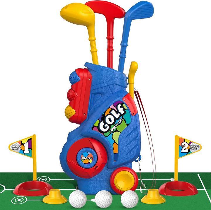 Toddler Golf Set, Upgraded Kids Golf Cart with Unique Shoulder Strap Design, Indoor and Outdoor Golf Toys for Boys and Girls Aged 1-5 Years Old