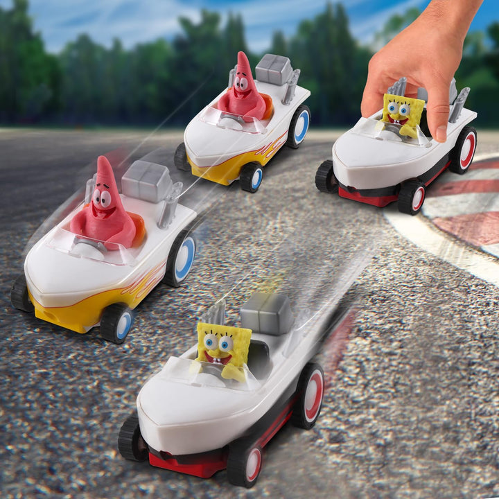 Pull Back 2PK Spongebob & Patrick Hot Rod Boats, Pull Back and Watch Them Zoom, No Batteries, No Controls, No Hassle, Fun–Fast–Portable, Great Gift, Official Nickoledeon Licensed