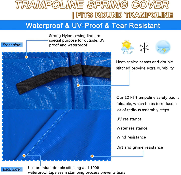 Trampoline Pad Replacement, 12FT 14FT 15FT Trampoline Spring Cover, Thickened EPE Foam Tear-Resistant Waterproof Safety Pad, No Holes for Pole