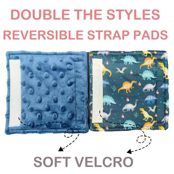 Baby Car Seat Neck Cover, Car Seat Strap Cover, Seat Belt Cushions Pads, Shoulder Strap Protectors, Reversible Pram Harness Covers in Minky Dinosaur, Baby Neck Pad Protector