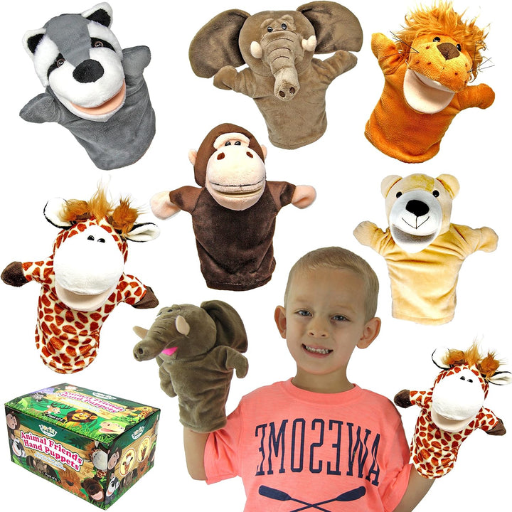 6Pcs Kids Hand Puppet Set with Working Mouth, Toddler Animal Plush Toy Includes Elephant, Giraffe, Lion, Bear, Raccoon and Monkey for Show Theater, Birthday Gifts for Kid Age 3+