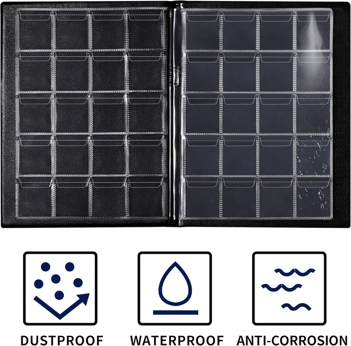 200 Pockets Coin Album - Coin Collecting Book with 10 Pages, 33X33 Mm Grid Holder for Pounds Pence Cents Dollars Nickel (Black) CS48200BK