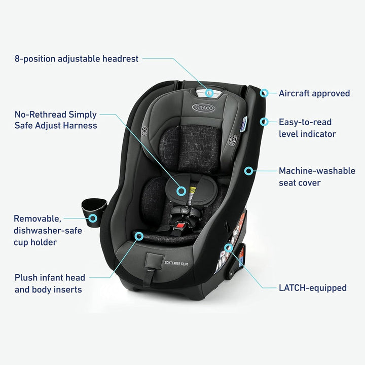Contender Slim Convertible Car Seat, West Point, Space-Saving Design, Lightweight and Compact