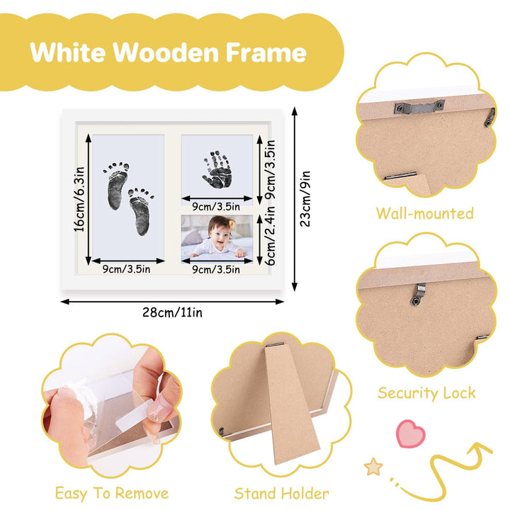 Inkless Hand and Footprint Kit, Baby Footprint Kit with No Mess Clean-Touch Ink Pad, Baby Keepsake Frames and Letter Diy Sticker, Personalized Baby Gifts, Dog Paw Print Kit