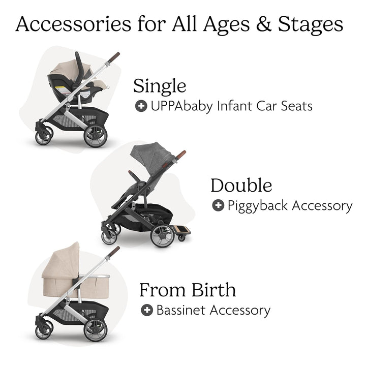 Cruz V3 Stroller - from Birth + Car Seat Compatible - Full-Size, Reversible Seat - Infant Insert, Bug and Rain Shields Included - Declan (Oat Mélange/Silver Frame/Chestnut Leather)