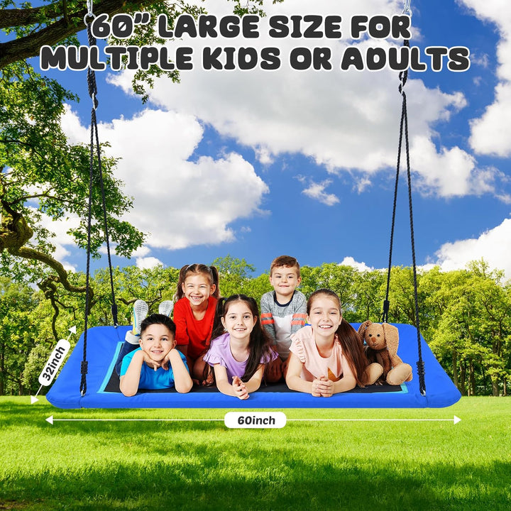 700Lb 60" Rectangle Platform Tree Swing for Kids and Adults Waterproof 2 Hanging Straps (Blue)