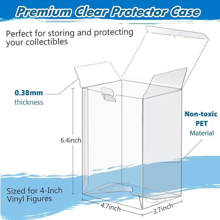 24 Pack Protectors Case Compatible with Funko- 4" Inch Pop Vinyl Figures, Crystal Clear Protectors, Heavy Duty Display Box W/ Protective Film & Locking Tab