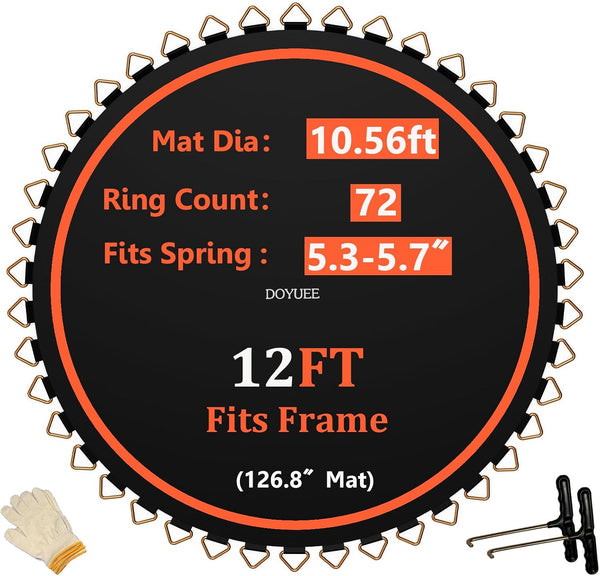 Trampoline Mat，10.56Ft/126.8In Diameter Mat with 72 Rings,Fits 12FT Trampoline Frame Use 5.3"-5.7" Springs,Spring and Frame Not Included