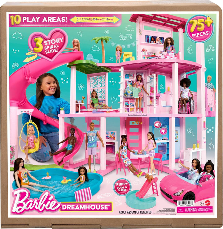 Dreamhouse, Doll House Playset with 75+ Pieces Including Toy Furniture & 3-Story Pool Slide, Pet Elevator & Puppy Play Areas