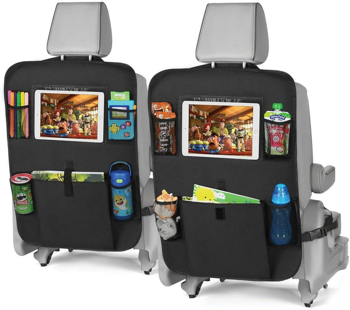Back Seat Cover for Kids + 3 Pocket Storage Organizer, 2 Pack X-Large Waterproof Kick Mats Backseat Protector, Car Seat Back Protectors for Vehicles to Protect from Dirt, Mud & Scratches