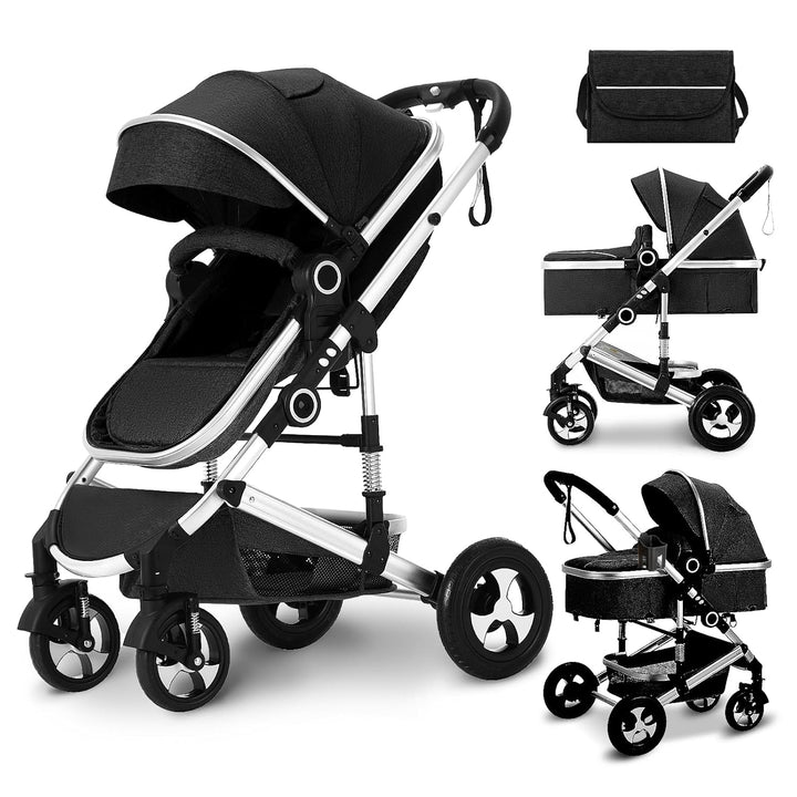 2 in 1 Convertible Baby Stroller, Folding High Landscape Infant Carriage, Newborn Reversible Pram, Diaper Bag, Anti-Shock Toddler Pushchair Stroller, Dark Grey