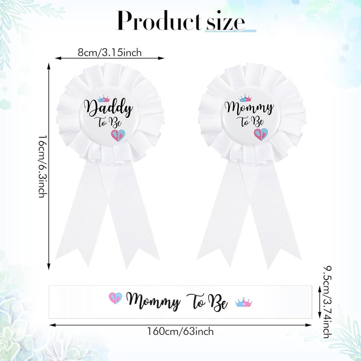 3Pcs Gender Reveal Decorations Sash and Tinplate Badge Mommy to Be and Daddy to Be Baby Shower, Mommy Sash and Daddy to Be Tinplate Badge Decorations for Pregnant Keepsake Gifts